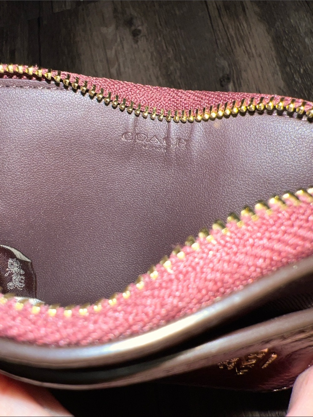 Coach Pebbled Leather Card Holder in Burgundy with Gold Hardware - Picture 6 of 8
